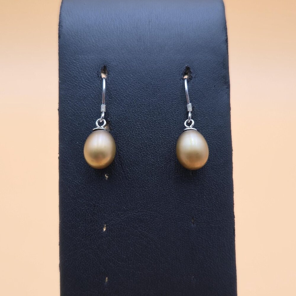 Sterling Silver Brown Gold Genuine Pearl Dangle Earrings A4701